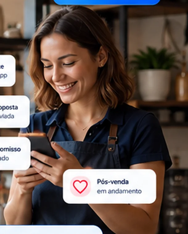 Composição visual conceitual de uma empreendedora usando o celular